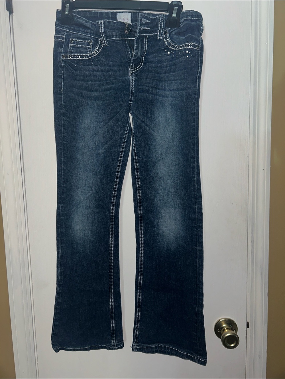 Girls Dark Wash Bootcut Jeans with Rhinestone Pocket